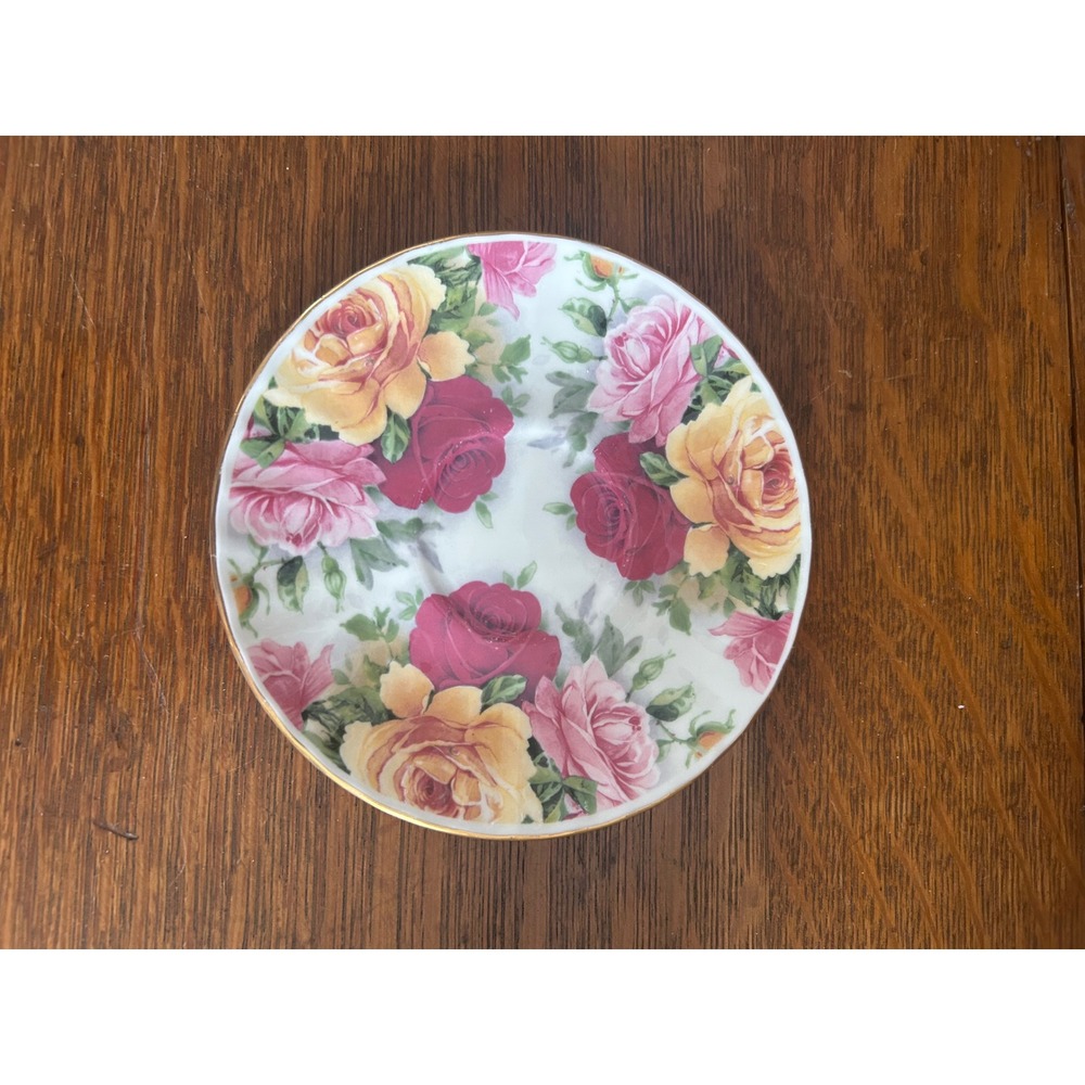 Crown Trent Fine Bone China Saucer Red Pink Yellow Rose Floral Made in England